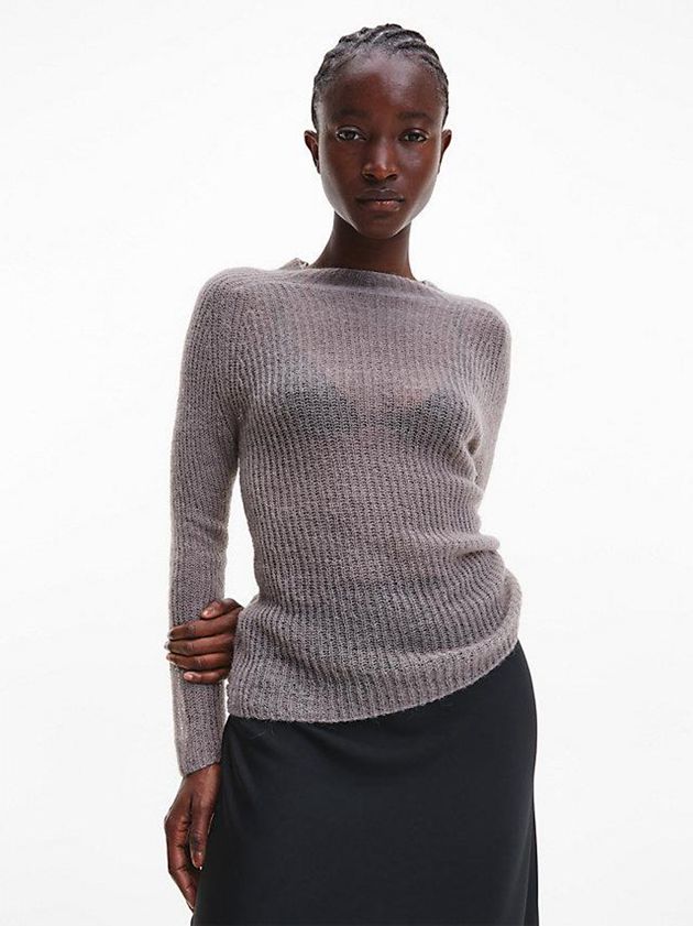 Calvin Klein USA Semi Sheer Wool Blend Jumper Womens Sweater Grey 6357820-SI